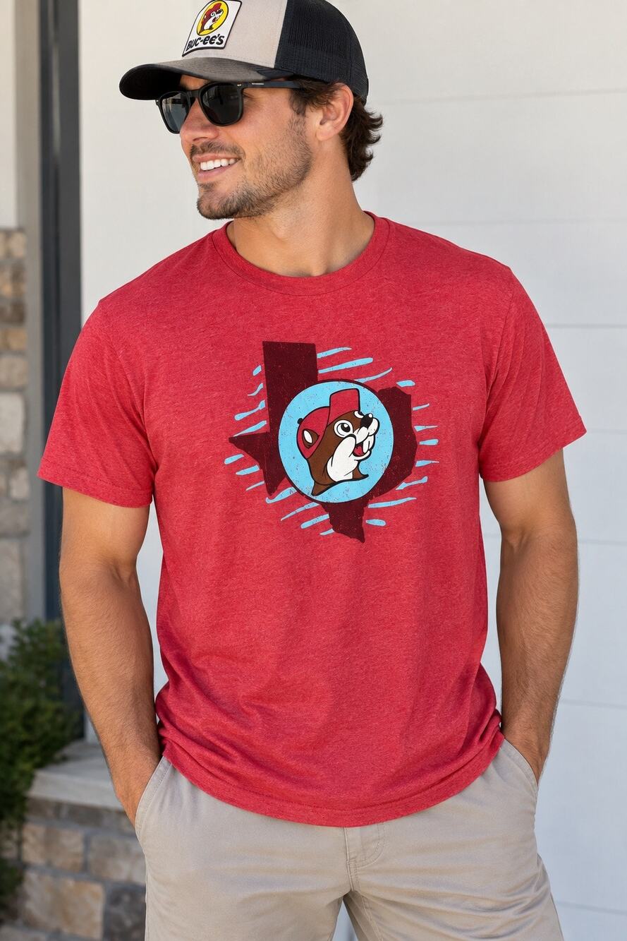 Buc-ee’s Texas Graphic Tee Men’s L Red Double Sided Beaver Shirt